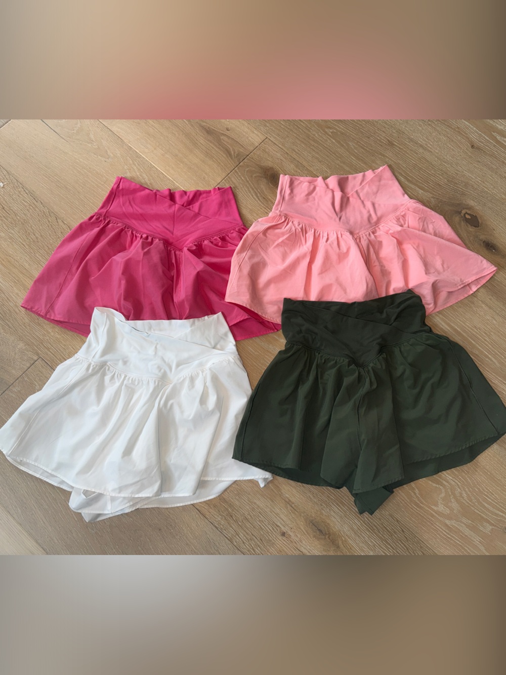 aerie High-Waist Flowy Skort Bundle - Hot Pink, Light Pink, White, Dark Green
